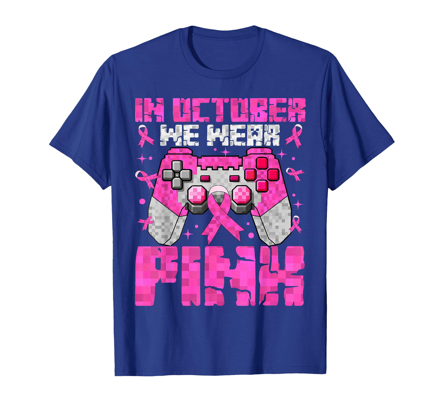in October We Wear Pink Breast Cancer Pixel Game Kid Boy Men T-Shirt