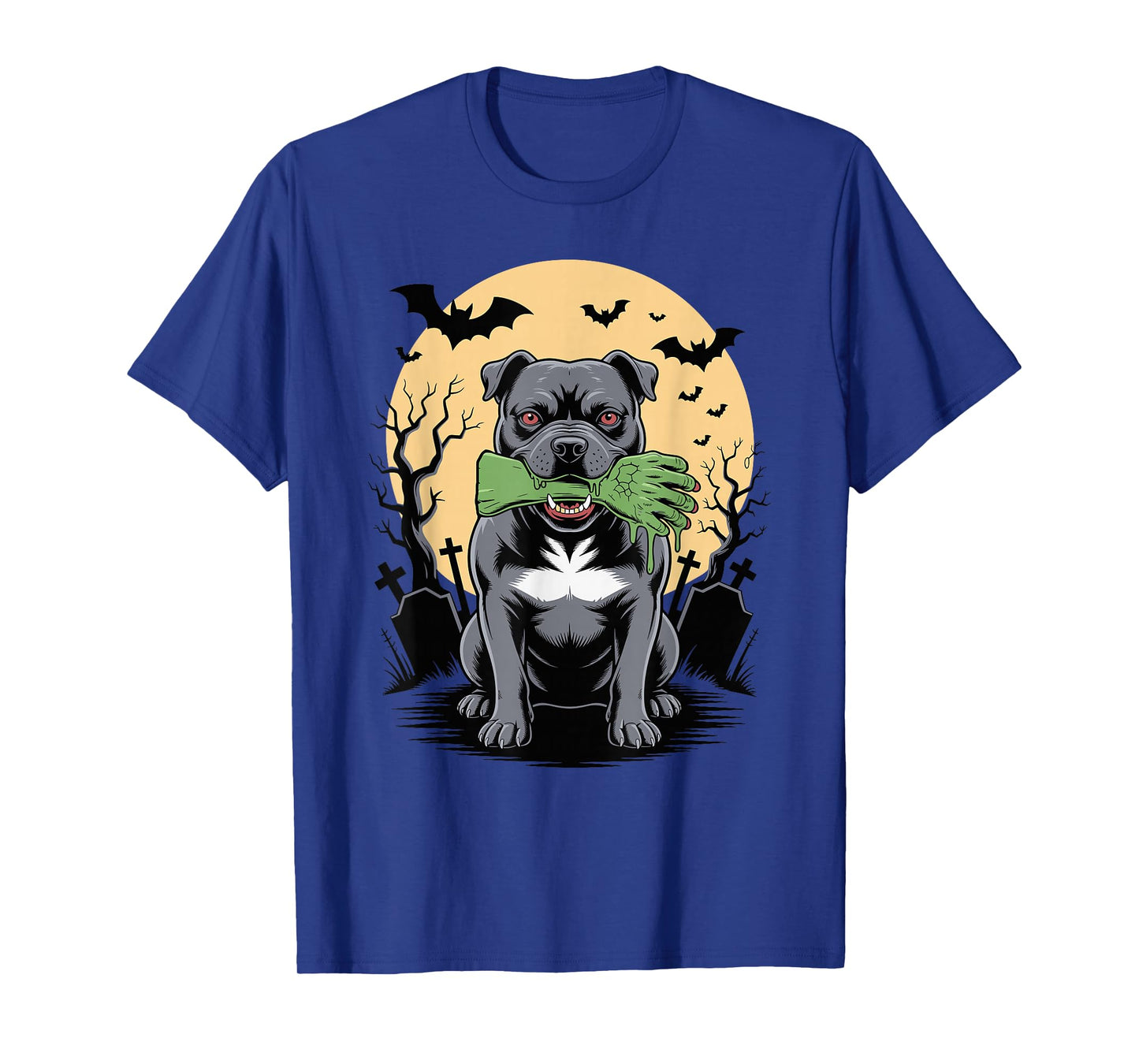 Halloween Moon Zombie Hand Staffordshire Bull Terrier Staffy T-Shirt