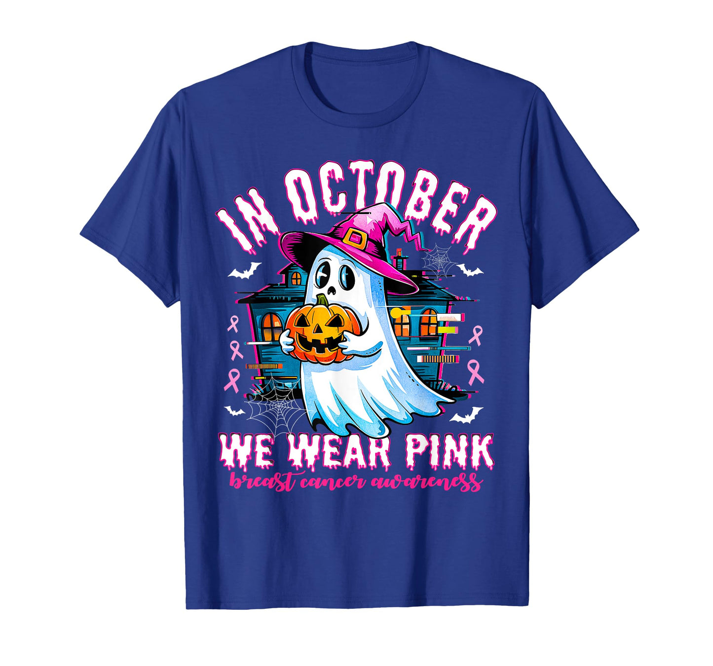 In October we Wear Pink With Ghost Breast Cancer Awareness T-Shirt
