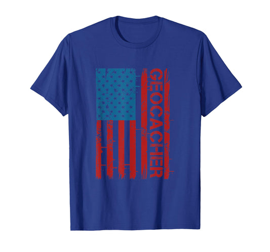 Patriotic American Flag Geocaching Fan For Patriot Geocacher Women Men T-Shirt