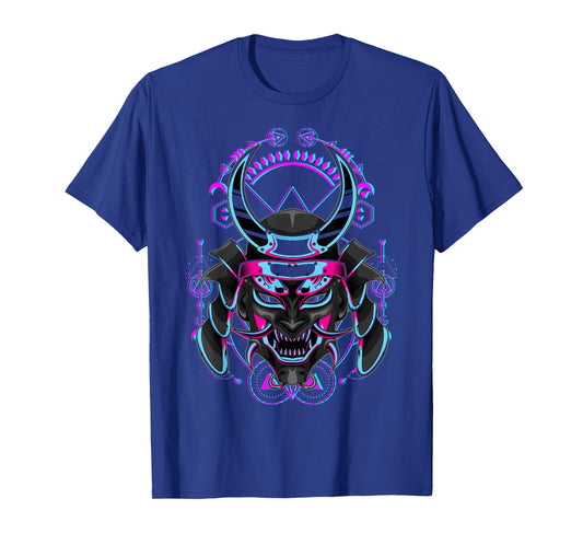 Japanese Demon Samurai Oni Face Mask Glitch T-Shirt