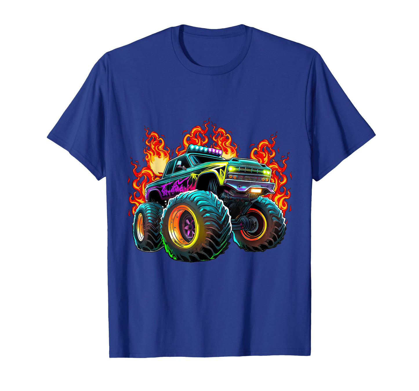 Monster Truck Flame Retro Monster Truck Birthday Boy Party T-Shirt
