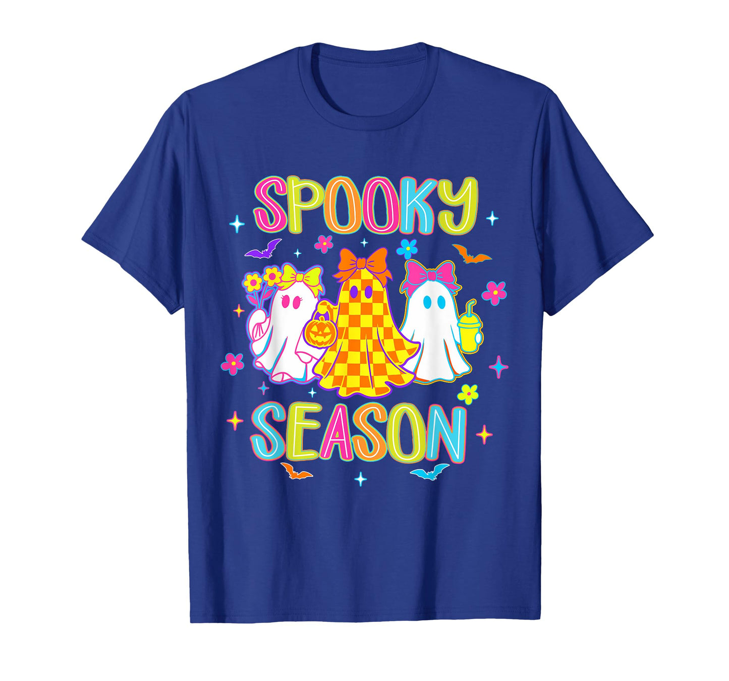 Spooky Season Neon Halloween Ghost Mens Womens Kids T-Shirt