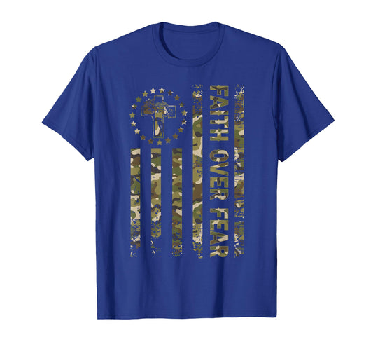 Christian Faith Over Fear Camo US Flag Patriot Men Women Kid T-Shirt