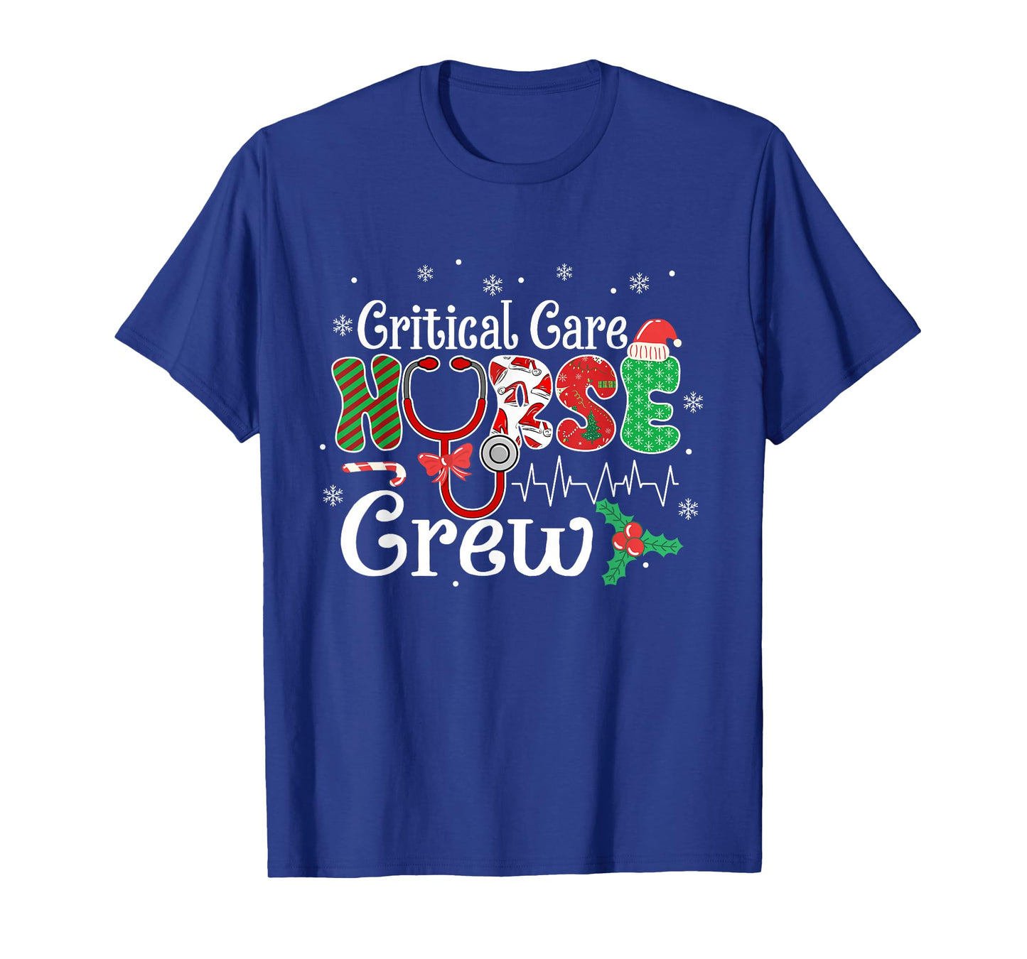 Critical Care Nurse Crew Stethoscope Santa Hat Christmas T-Shirt