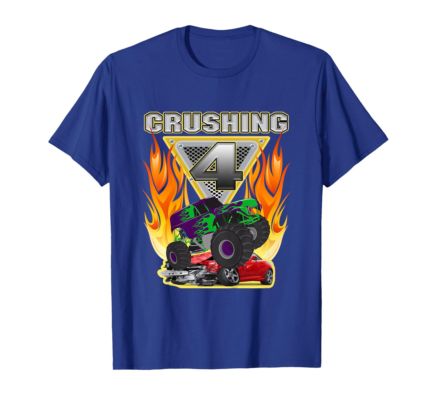 Monster Truck Crushing being 4 four Years Old 4th Birthday T-Shirt