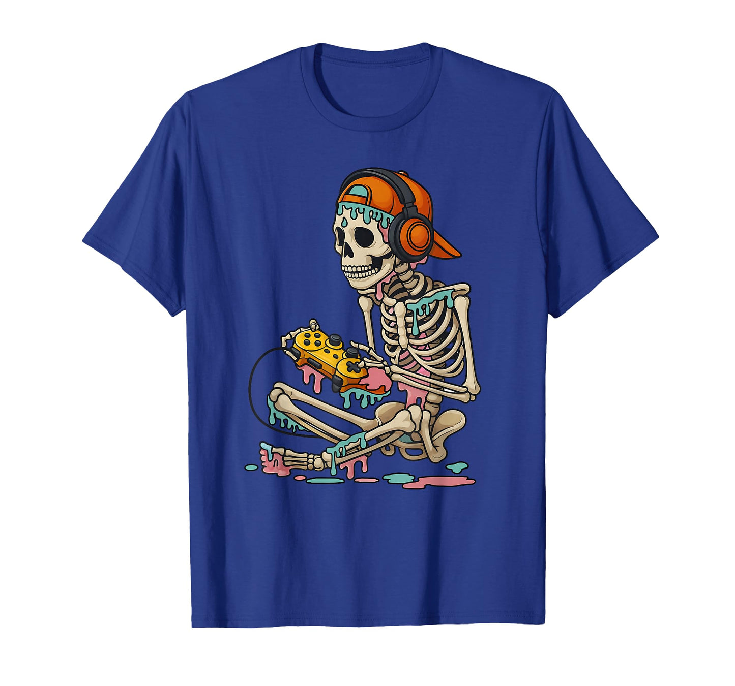 Halloween Skeleton Gamer Video Gaming Ice Cream Drip Skull T-Shirt