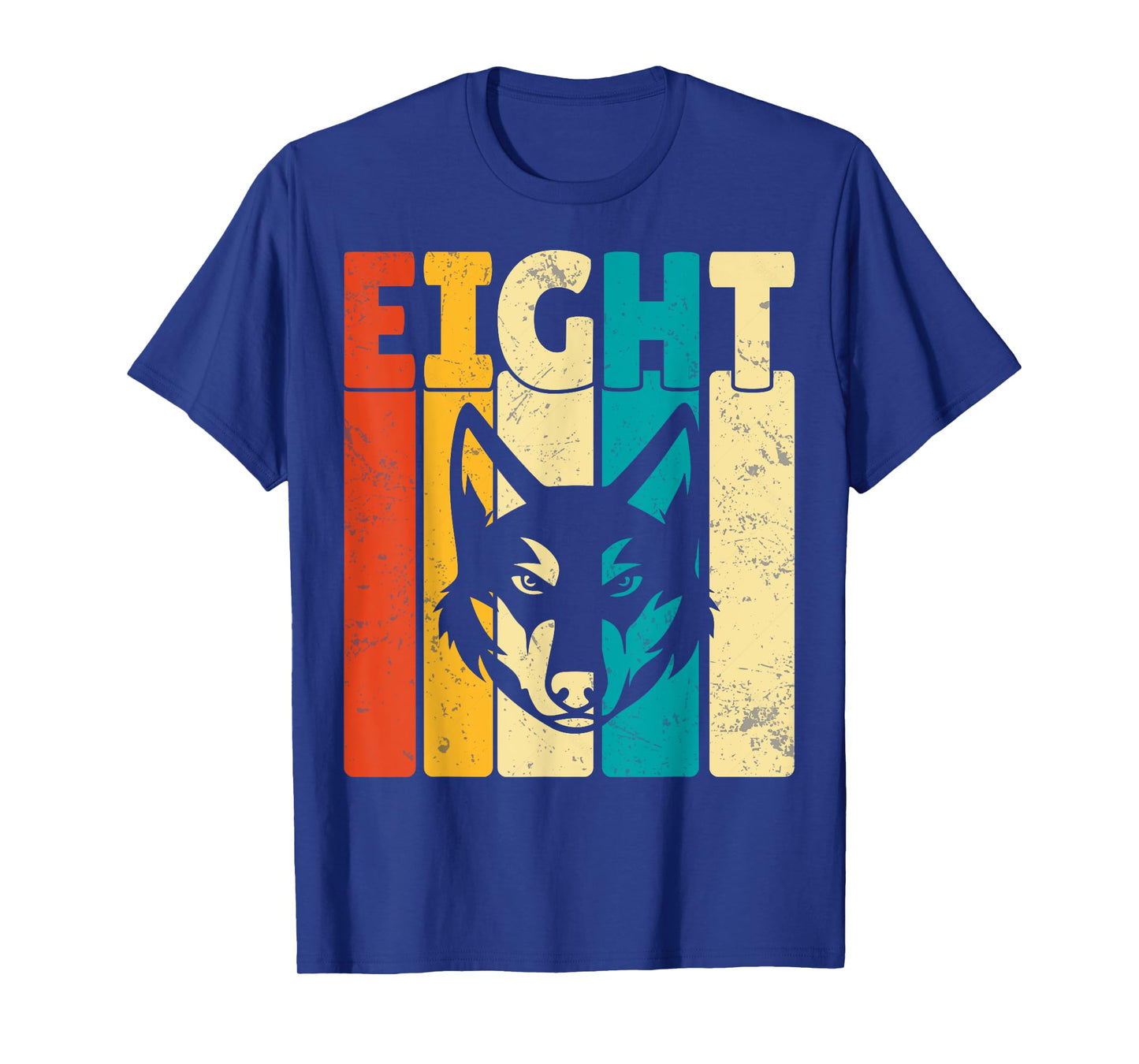 Kids Wolf Lover Eight Years Old 8th Birthday Party Retro T-Shirt