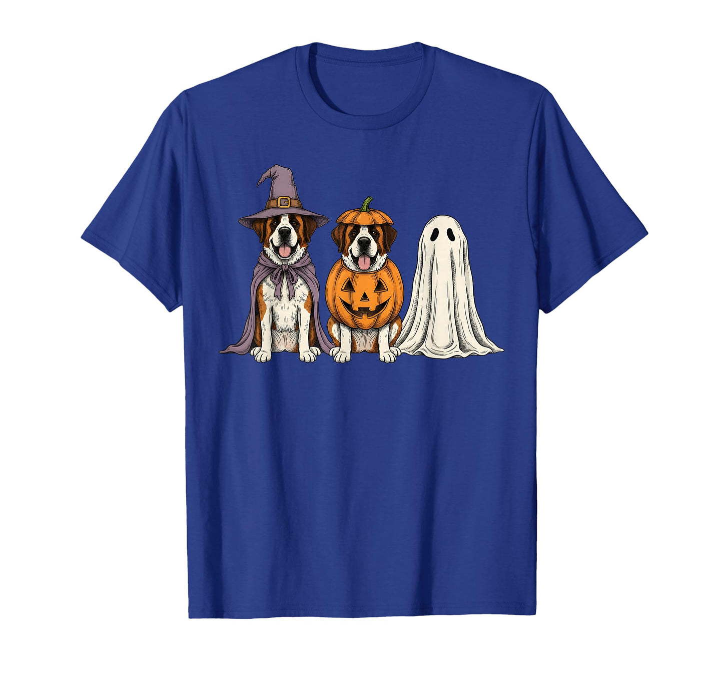 Spooky Ghost Saint Bernard Pumpkin Halloween Dog Lover T-Shirt