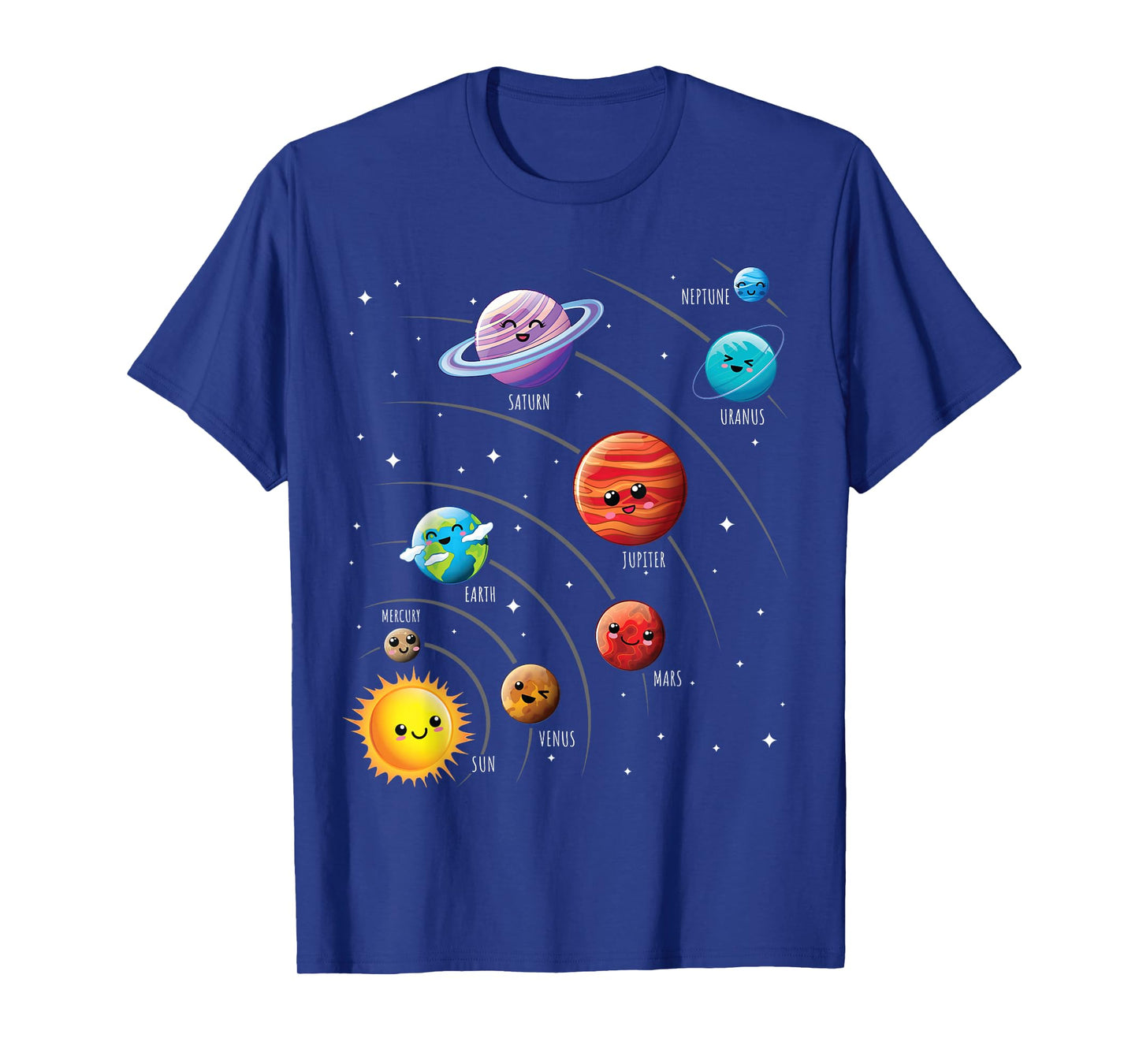 Kids Colorful Solar System Cute Anime Planets Space T-Shirt