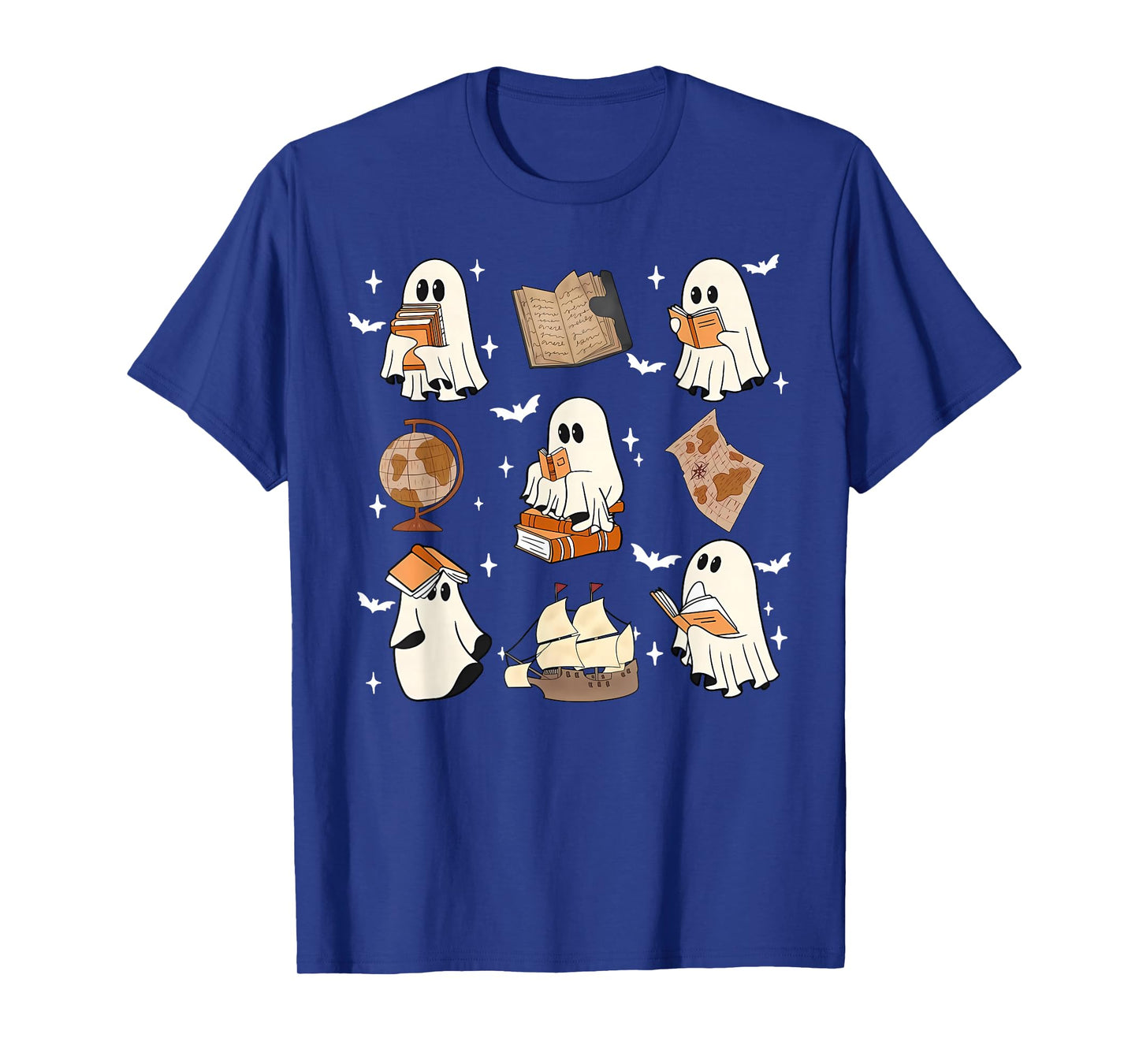 Cute Ghosts Reading Book Bookworm Halloween History Teacher T-Shirt