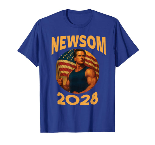 Gavin Newsom 2028 Political Satire Muscle American Patriot T-Shirt