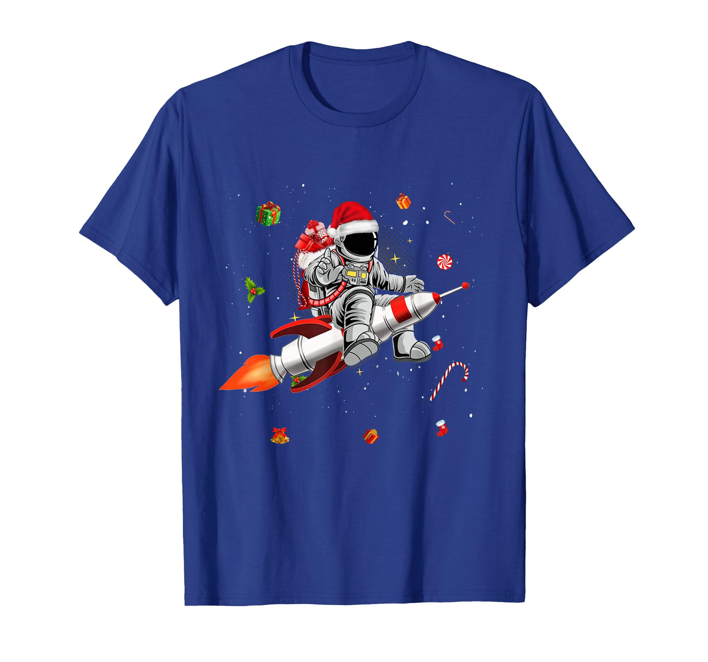 Astronaut Santa Riding Rocket Ship Planets Space Moon Galaxy T-Shirt