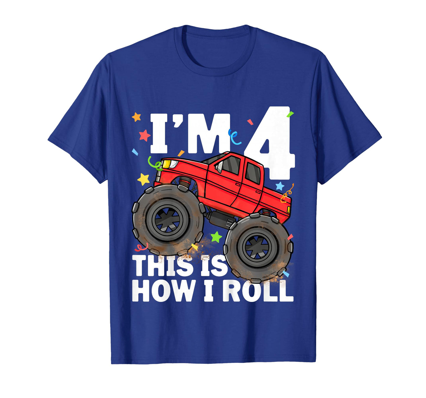 Kids Monster Truck 4th Birthday Boy Toddler 4 Four Year Old T-Shirt