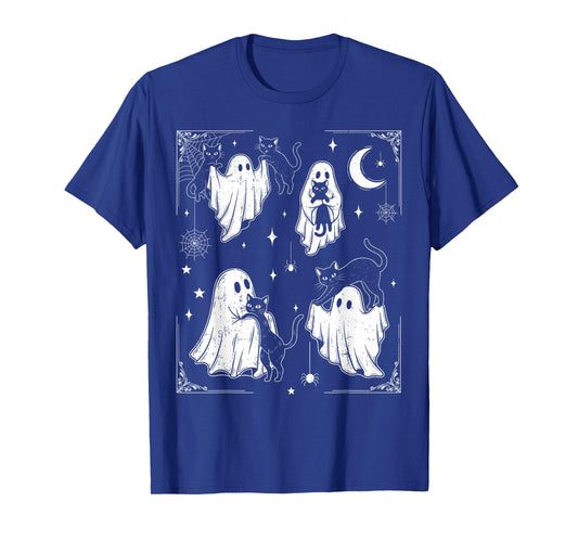 Cute Ghost Holding Cat Funny Halloween Men Women Kids T-Shirt