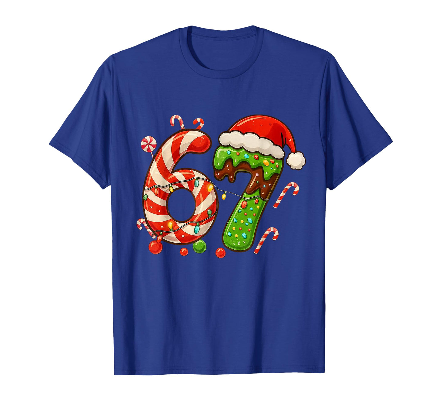 67 Christmas 6 7 Six Seven Meme 67 Candy Cane Xmas Holiday T-Shirt