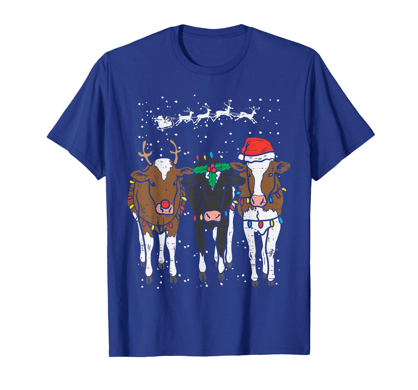 Reindeer Santa Cows Funny Farm Christmas Animal Lover PJ T-Shirt