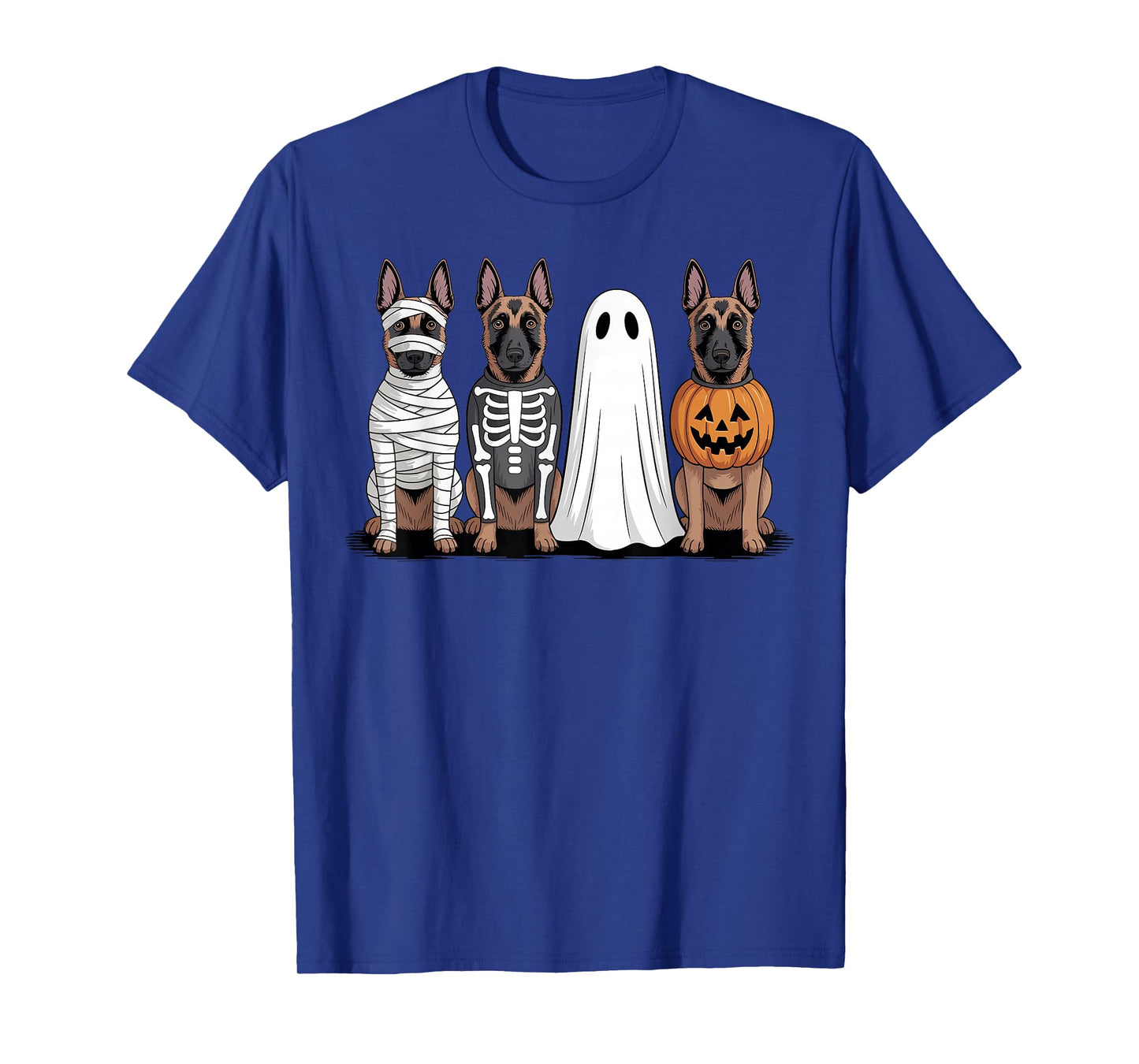 Spooky Ghost Belgian Malinois Pumpkin Halloween Dog Skeleton T-Shirt