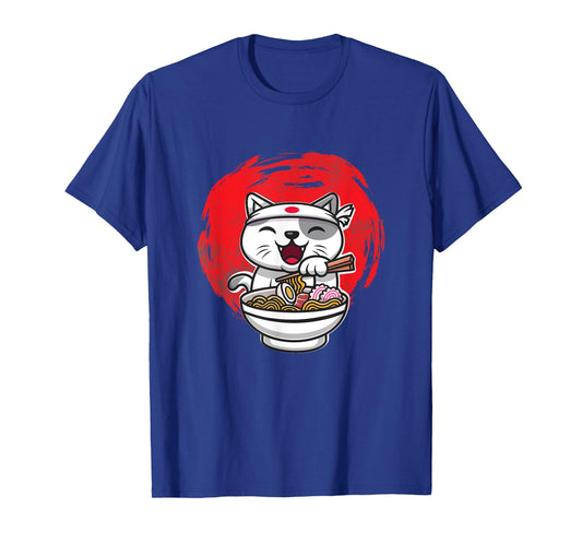 Kawaii cat Japanese Tokyo anime cat eating Ramen T-Shirt