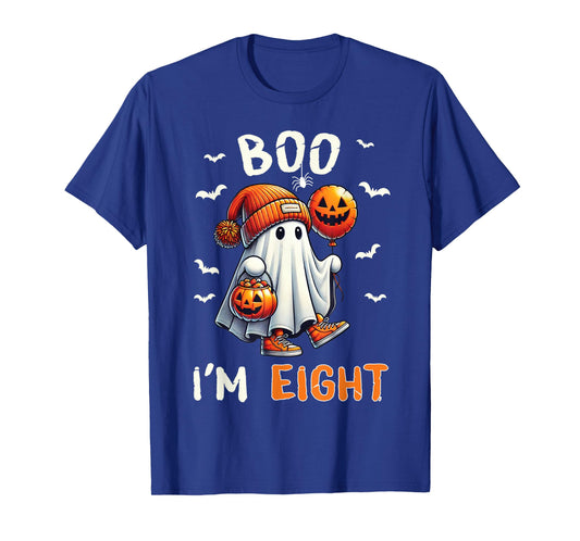Boo I'm Eight Ghost 8th Birthday Halloween Boy Kids Groovy T-Shirt