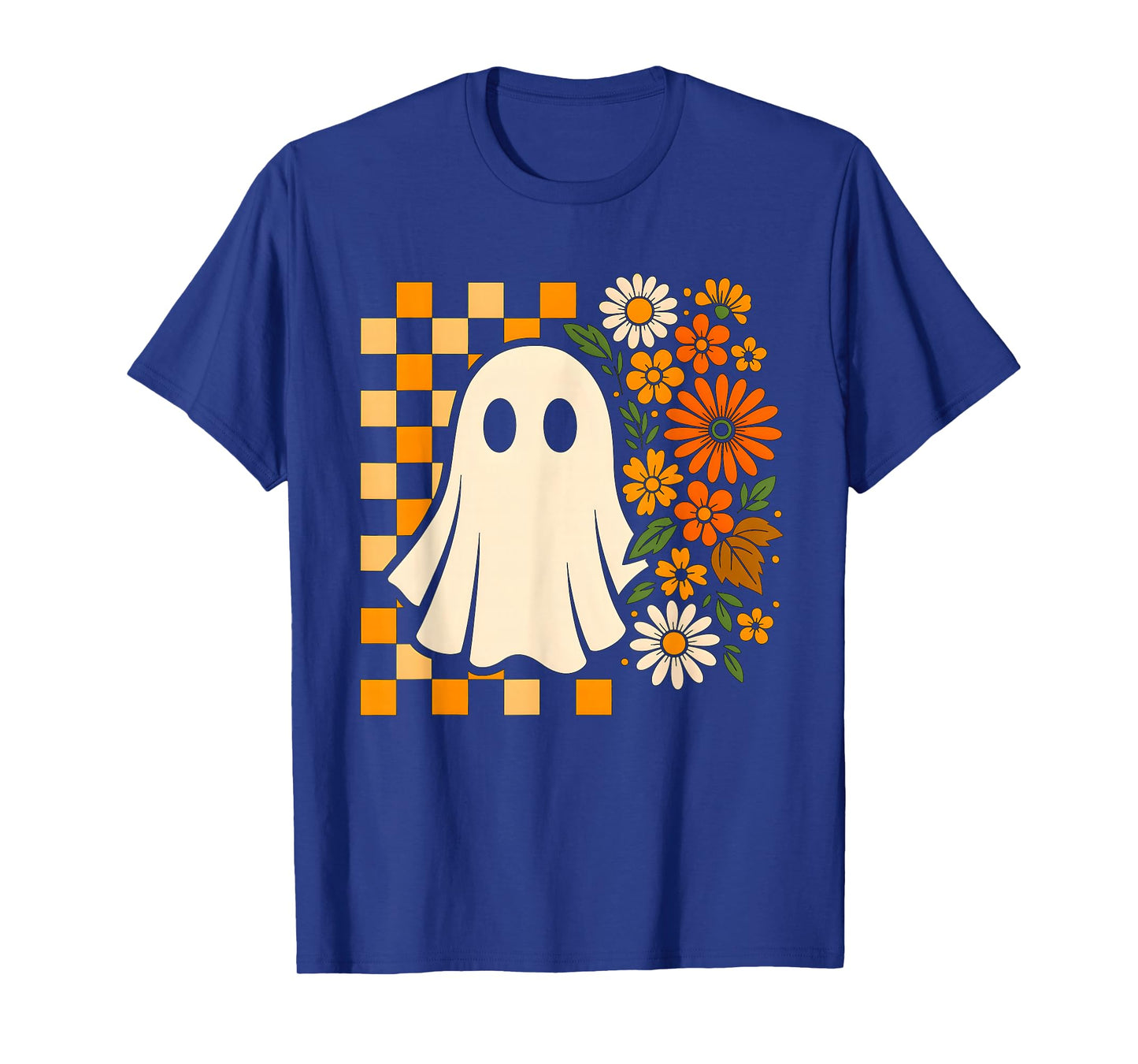 Retro Ghost with Flowers Halloween Icons Fall Design T-Shirt