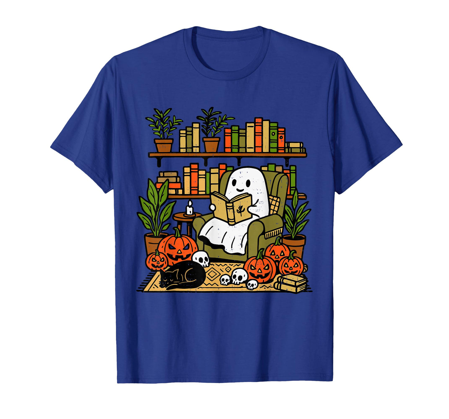 Ghost Library Reading Books Halloween Librarian Teacher T-Shirt