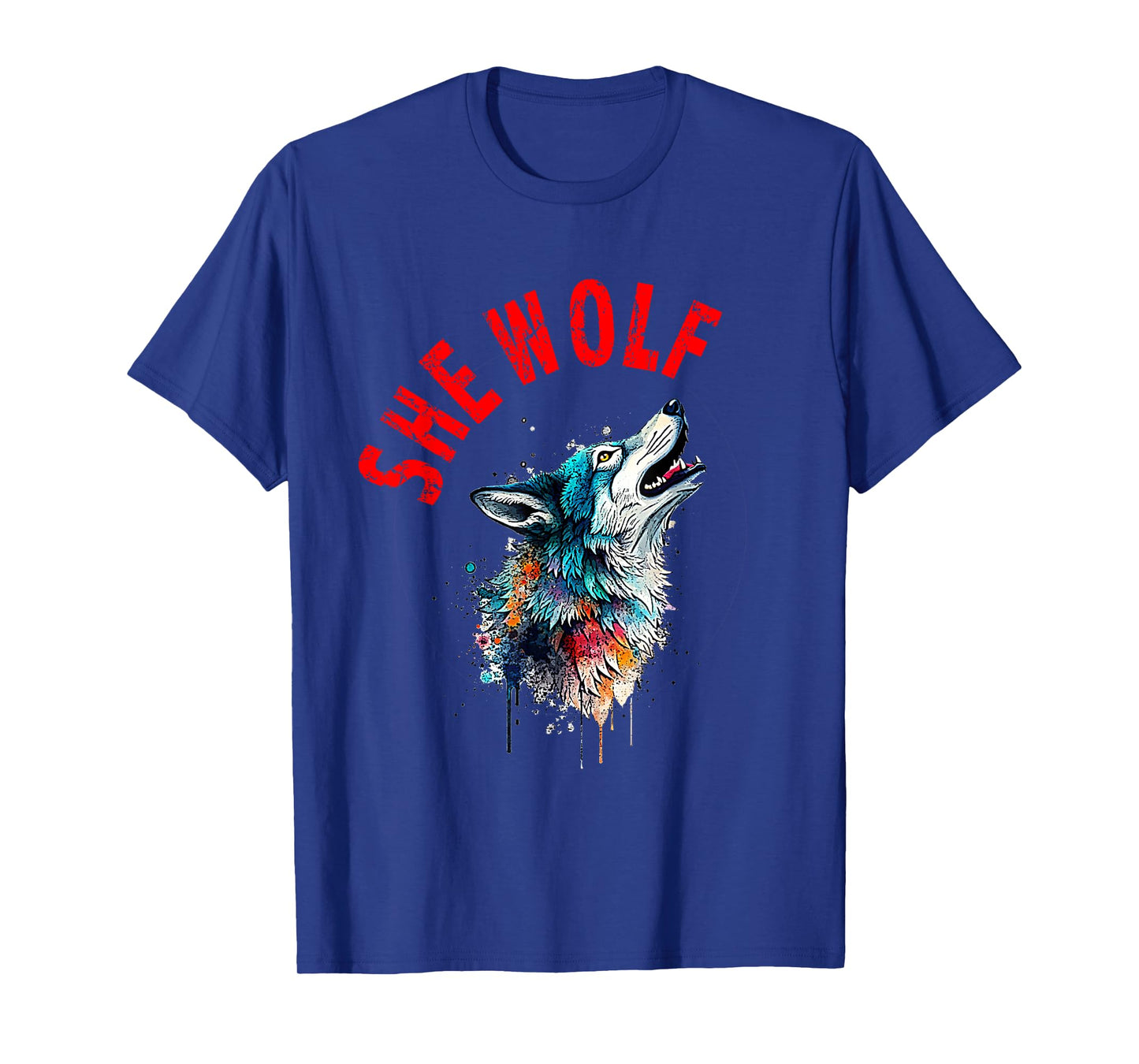 She Wolf Howling Colour Splash Art Mama Wolf Inspirational T-Shirt