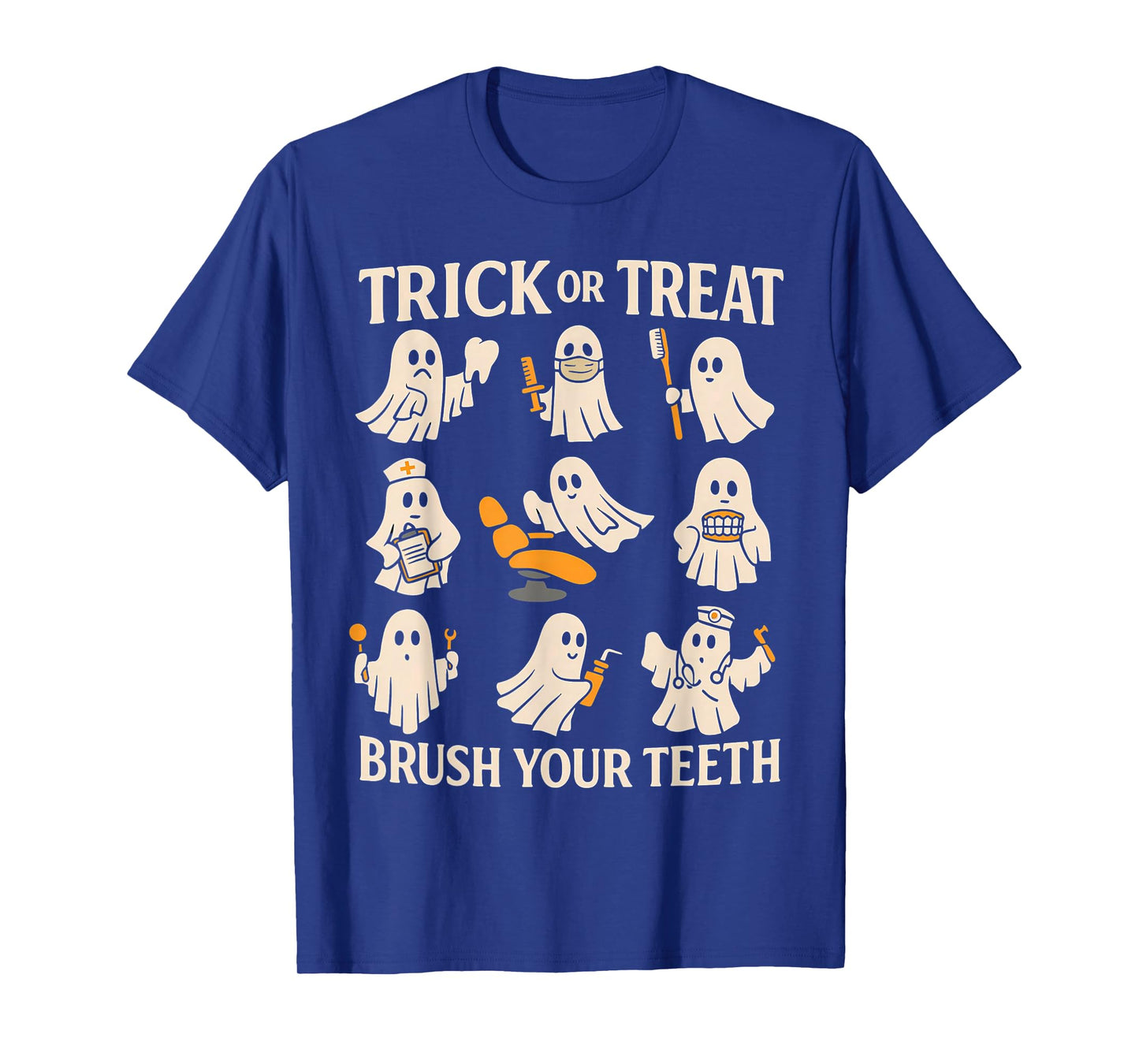 Trick Or Treat Brush Your Teeth Ghost Cute Halloween Dentist T-Shirt
