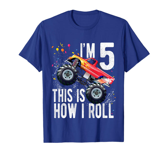 Kids 5 Year Old Shirt 5th Birthday Boy Monster Truck Car T-Shirt