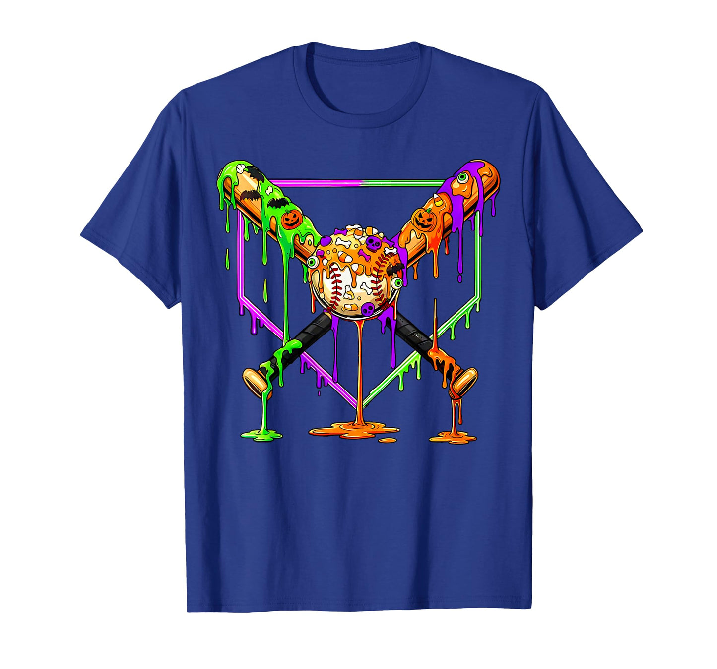 Spooky Baseball Ice Cream Drip Home Plate Dripping Halloween T-Shirt
