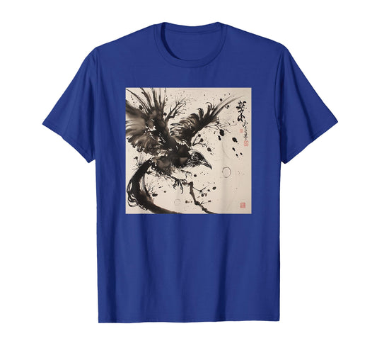 Japanese Ink Art Crow- Raven Ink Art Graphic T-Shirt