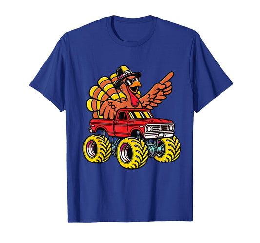 Thanksgiving Turkey Riding Monster Truck Kids Boys T-Shirt