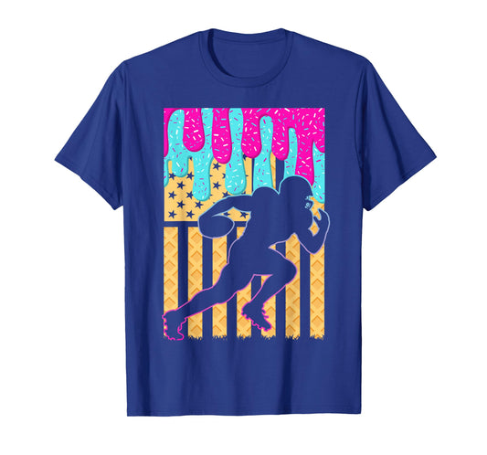 Football Ice Cream Drip Boys Football Player American Flag T-Shirt