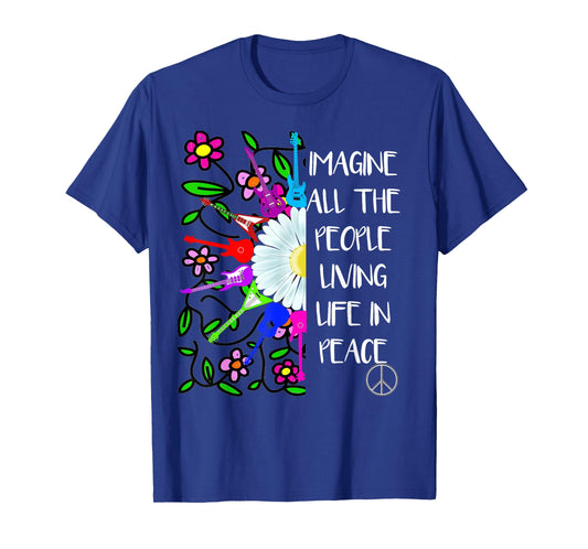 Imagine Peace Groovy Hippie Colorful 70s Folk Rock Music T-Shirt