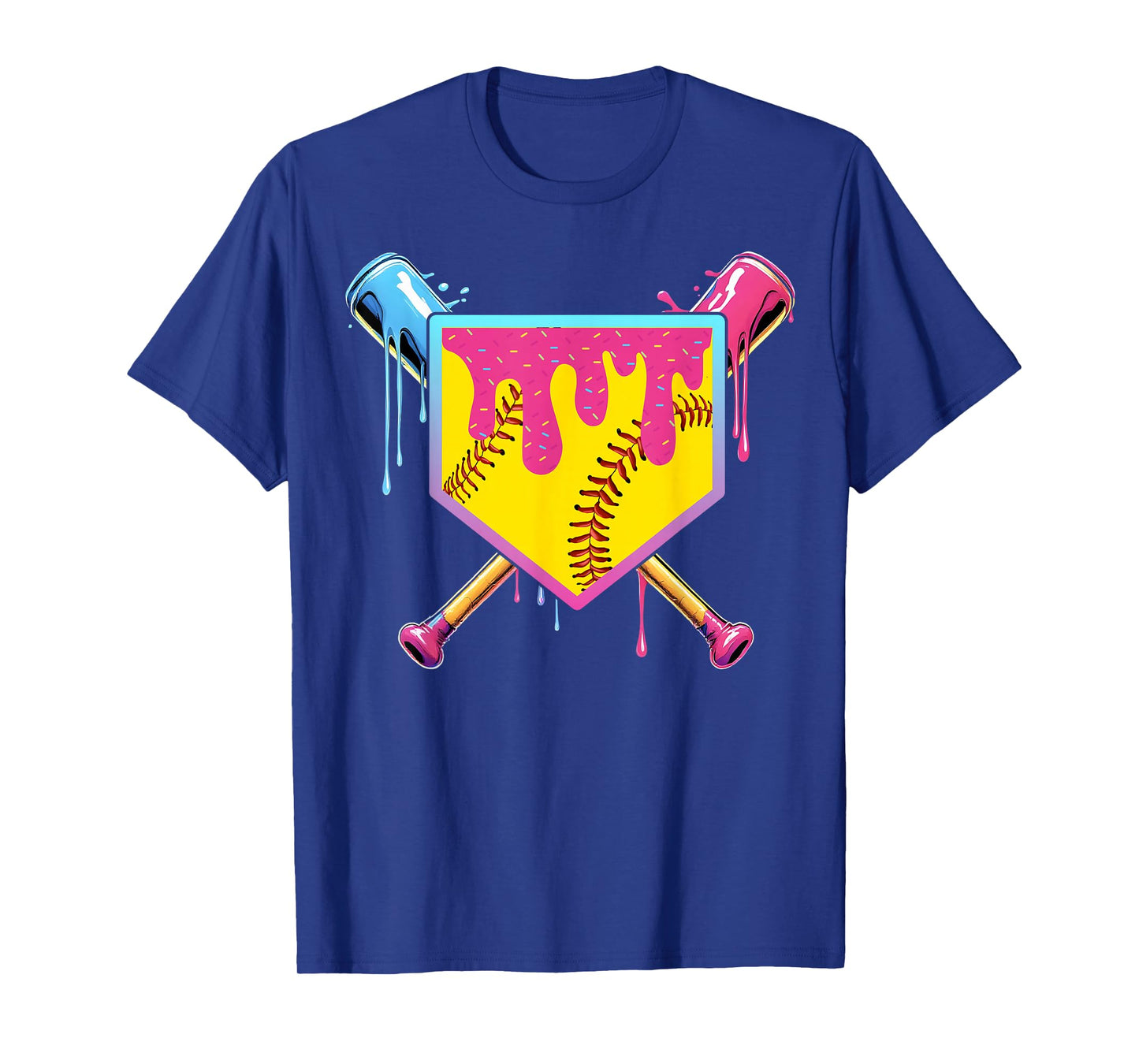 Softball Drip Girls Ice Cream Drip Home Plat Youth Game Day T-Shirt
