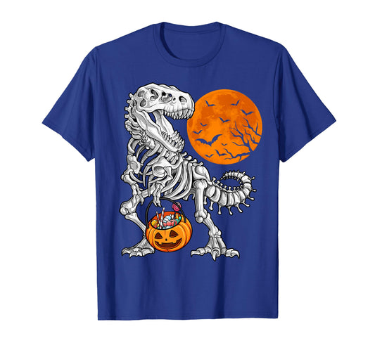 Halloween Boys Dinosaur Skeleton T rex Scary Pumpkin Moon T-Shirt