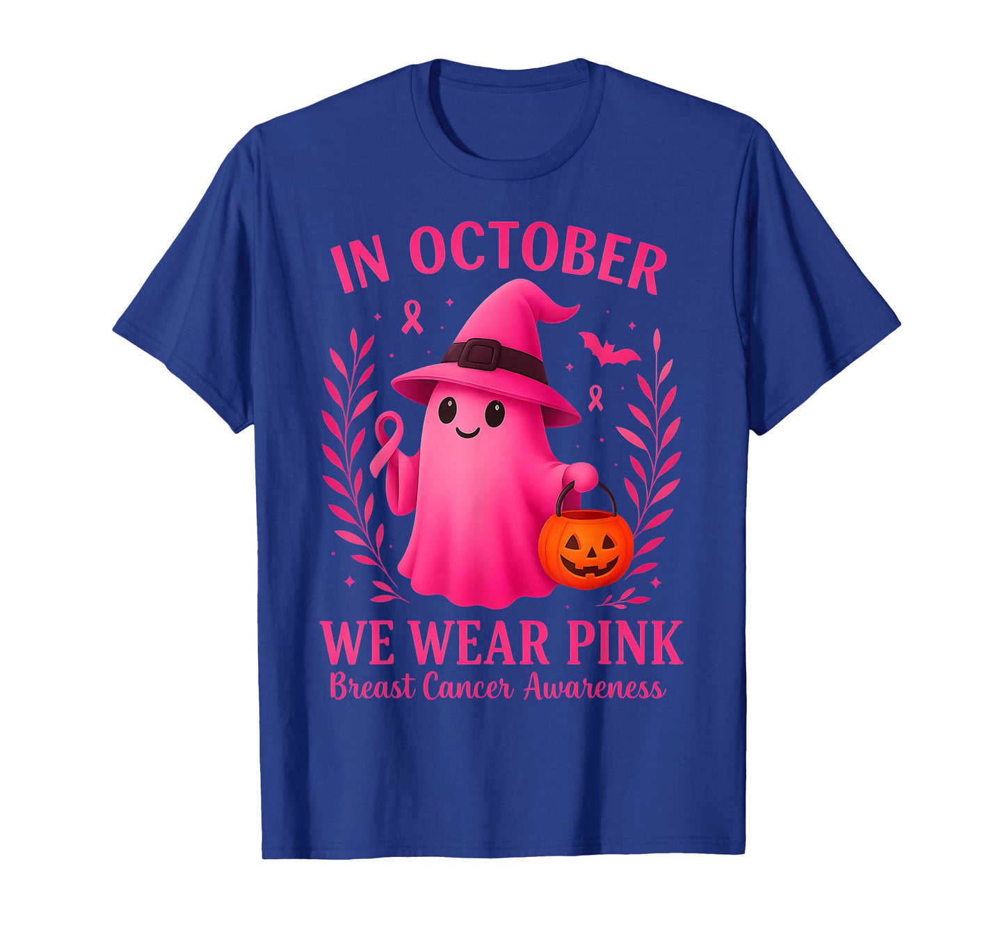 in October We Wear Pink Halloween Breast Cancer Awareness T-Shirt
