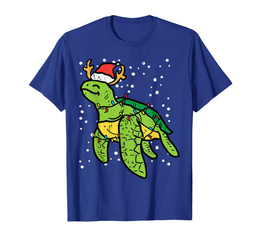 Sea Turtle Santa Christmas Lights Cute Xmas Men Women Kids T-Shirt