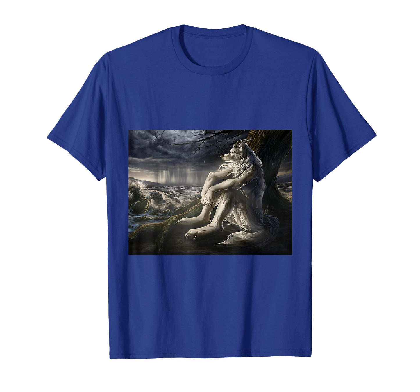 Wolf sitting under tree meme T-Shirt