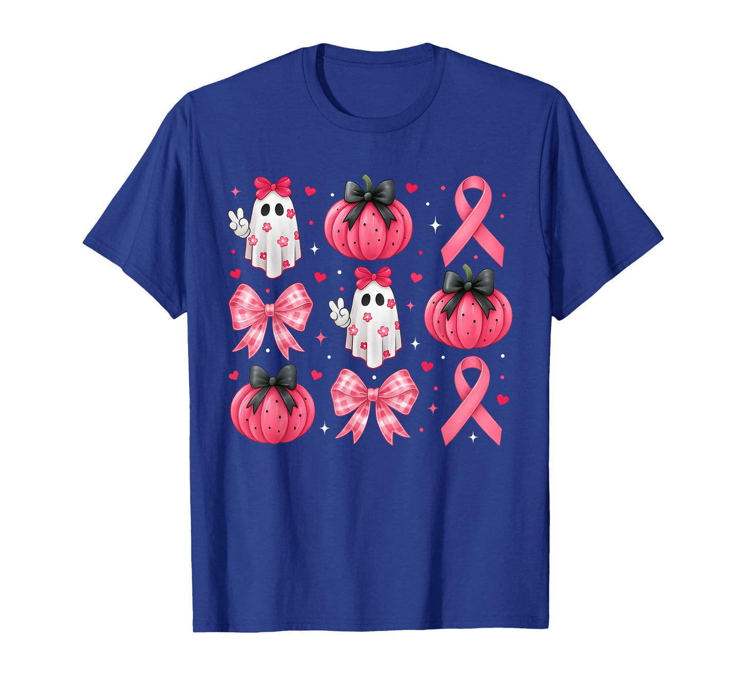 Pink Ghost Coquette Bow Halloween Breast Cancer Awareness T-Shirt