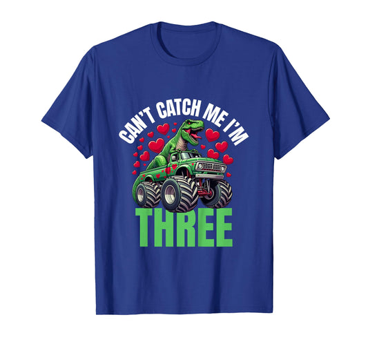 Can’t Catch Me I’m 3 - Birthday 3rd Kids Monster Trucks T-Shirt