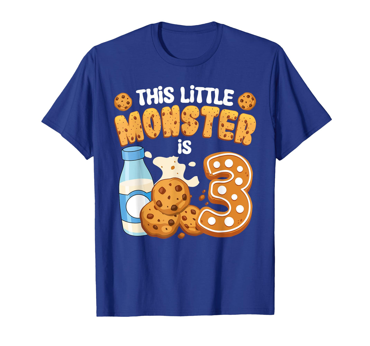 Milk and Cookies This Little Monster Is 3 3rd Bday Boy Girl T-Shirt