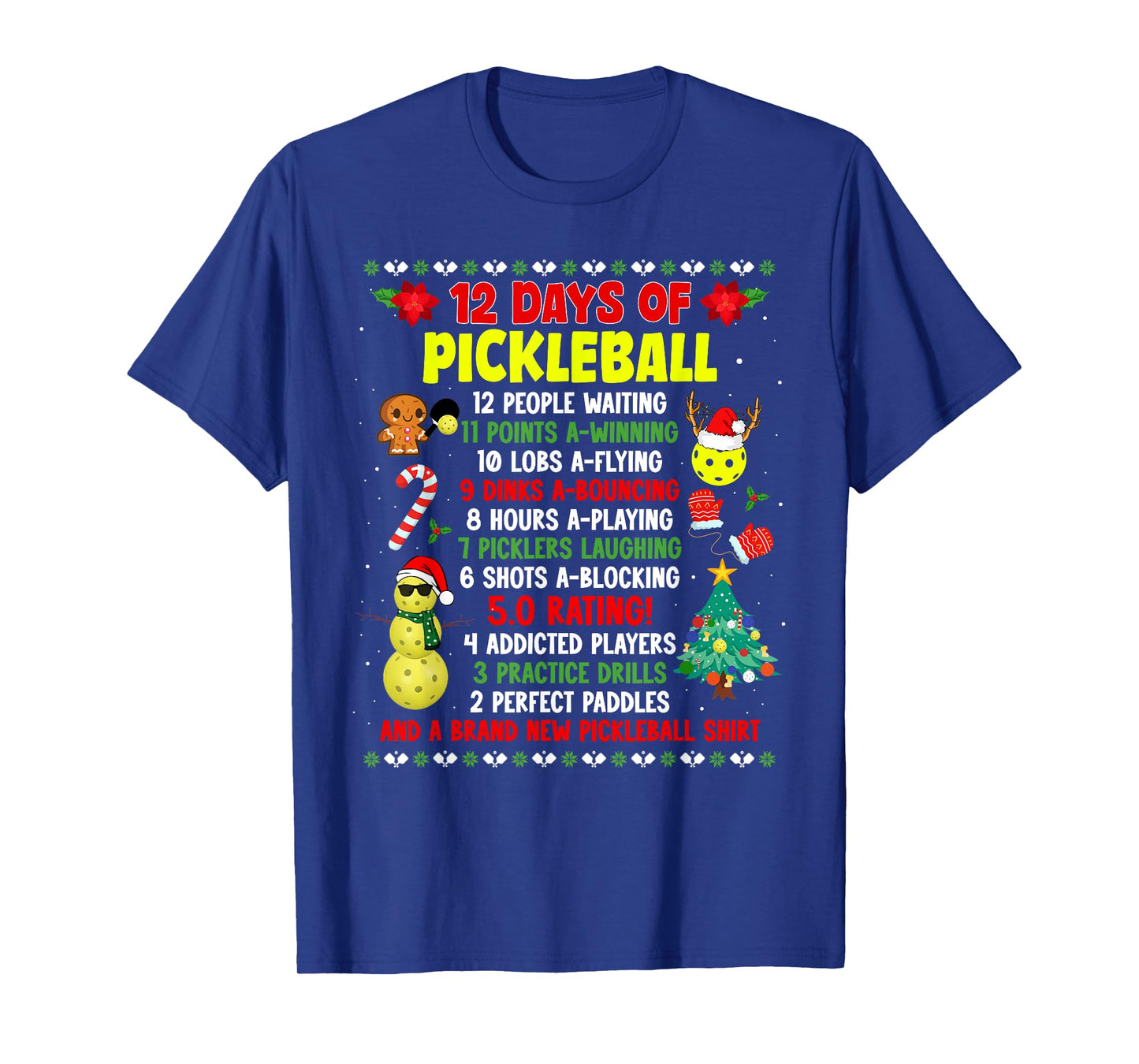 12 Days Of Pickleball Christmas Players Holiday Season T-Shirt