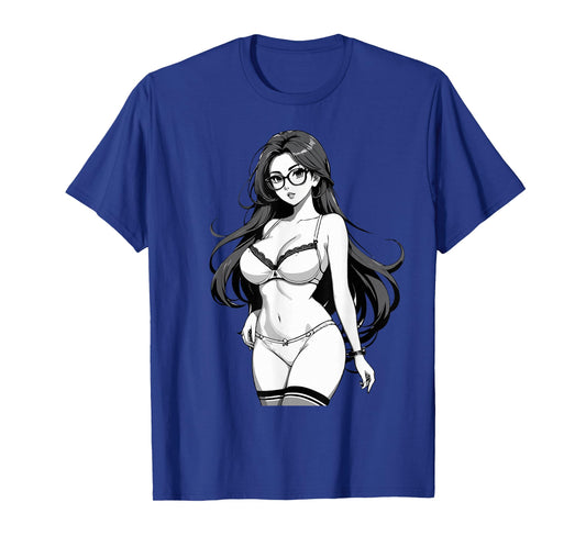 Sexy Waifu Otaku Anime Girl Japanese in Black and White Art T-Shirt