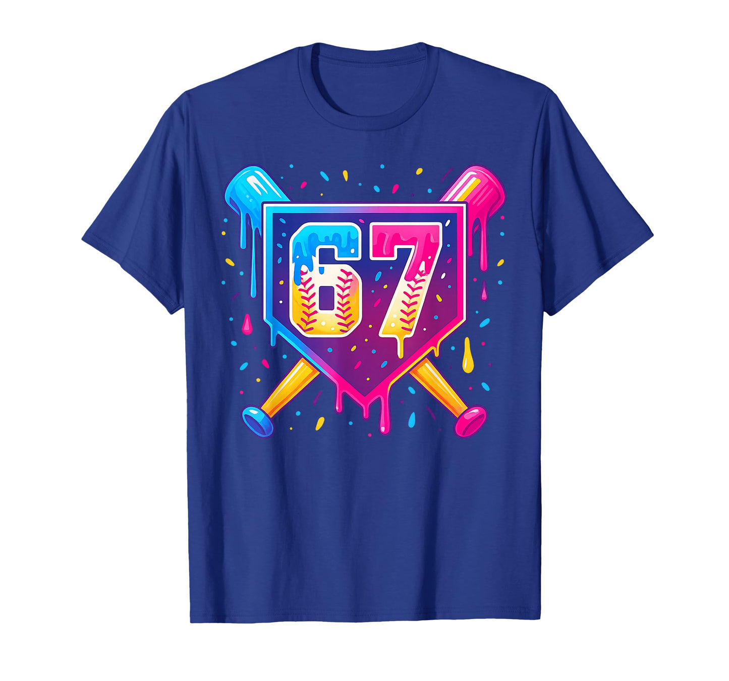 Baseball Number 67 Drip Neon Retro Sports Design T-Shirt