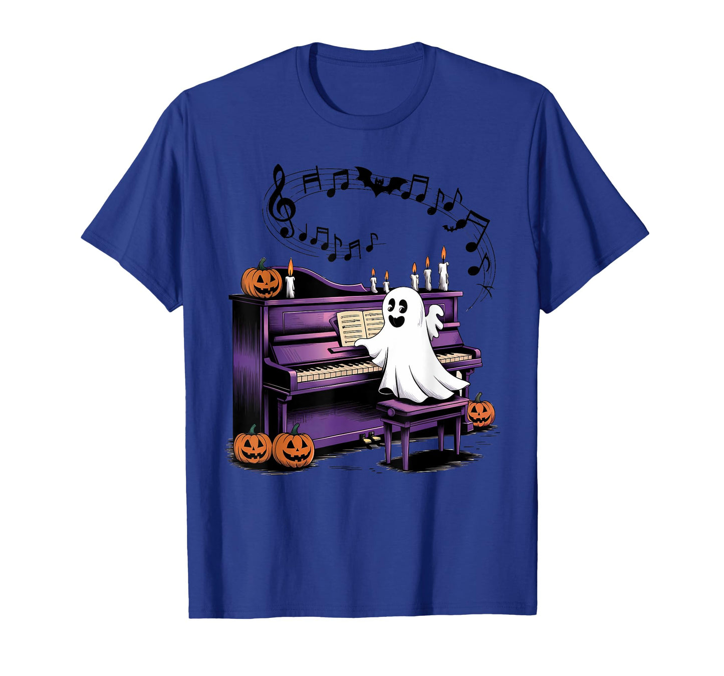 Spooky Halloween Ghost Playing Piano Pianist Musical Lovers T-Shirt