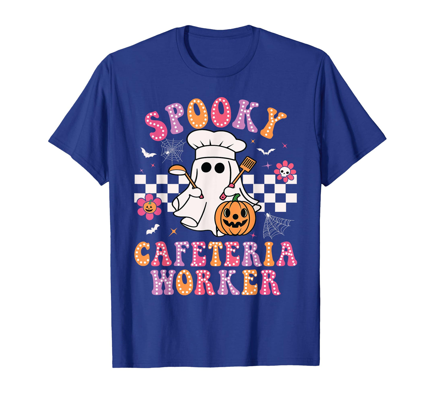 Spooky Cafeteria Worker Ghost Pumpkin Groovy Halloween T-Shirt