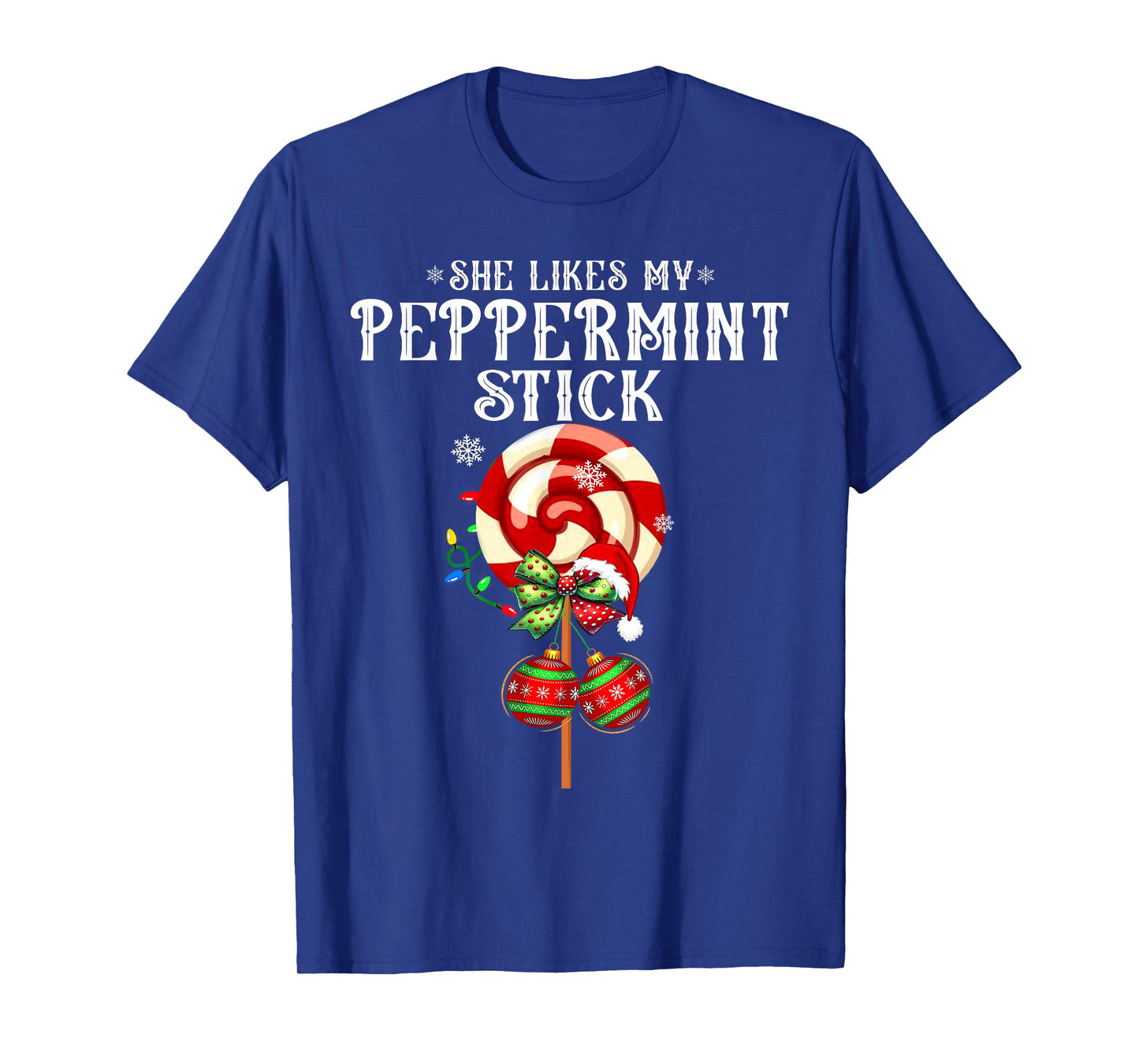 She Likes My Peppermint Stick Couples Christmas Light Pajama T-Shirt
