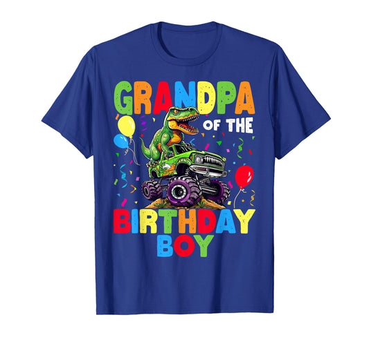 Grandpa Of The Birthday Boy Dinosaur T-Rex Monster Truck T-Shirt
