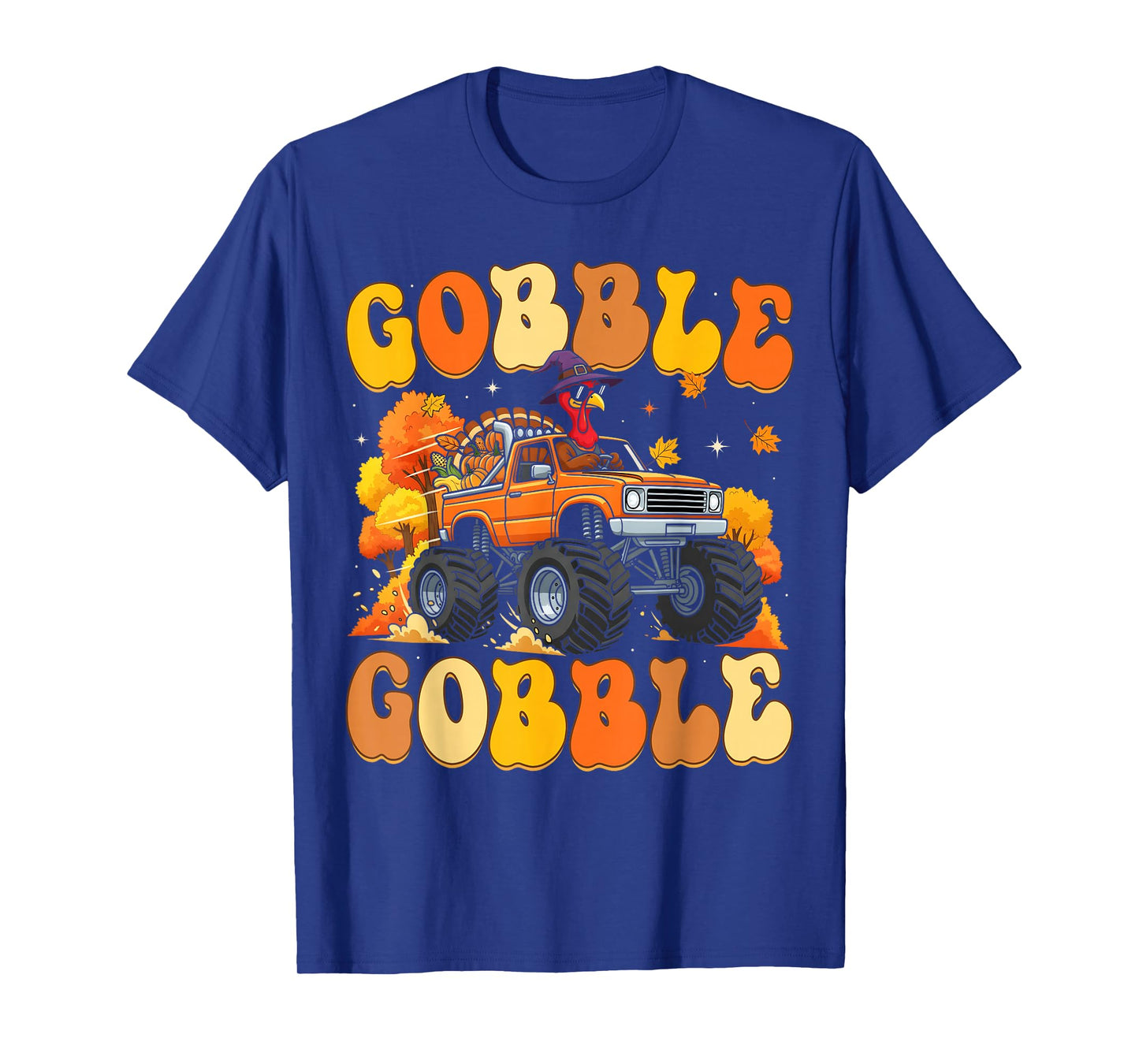 Turkey Monster Truck Gobbe Gobble Autumn Thanksgiving Kids T-Shirt